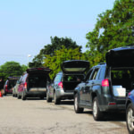 Car lined up for a community mobile distribution