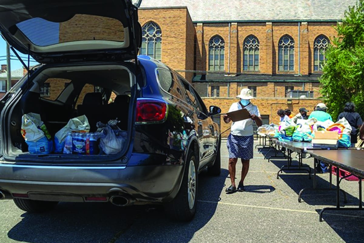 Car lined up for food