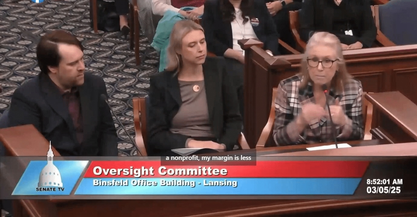 Credit: Michigan Senate TV screenshot.

Deb Brinson (right), CEO of Honor Community Health Center in Pontiac, testifies on the impacts of federal funding delays and pauses during a March 5 Senate Oversight Committee hearing in Lansing. Joining her in addressing the committee are (from left) Phillip Bergquist, CEO of the Michigan Primary Care Association, and Megan Erskine, CEO of Catherine's Health Center in Grand Rapids.